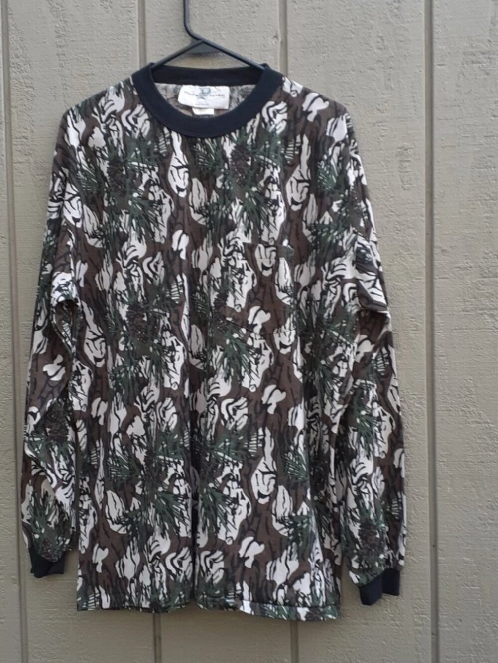 Vtg 90s Camo Ringer XL Long Sleeve Chest Pocket Tee Shirt Deadstock Made in USA